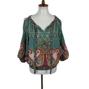 Umgee Top Small Boho Cold Shoulder Long Sleeve Flowy Earthy‎
